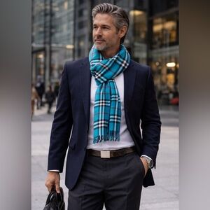 Authentic Burberry turquoise plaid scarf with certificate